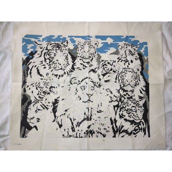 19.5"X 16" Lions & Tigers Vintage Needlepoint Printed Canvas ONLY Crewel - Picture 9 of 9